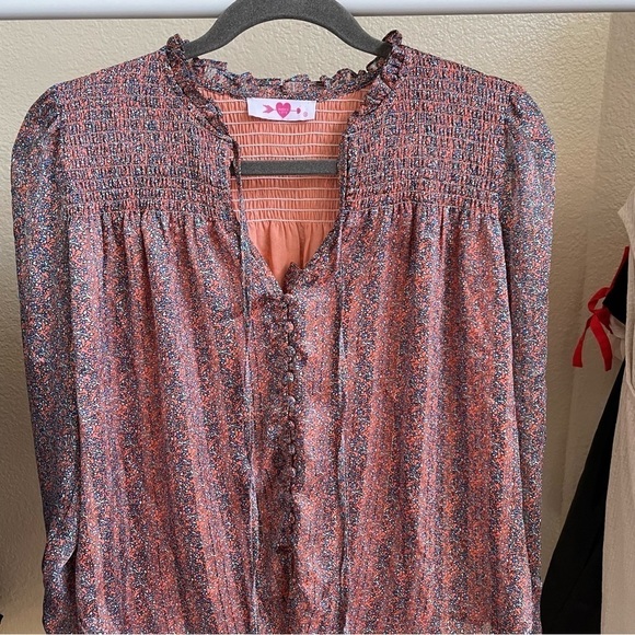 Buddy Love Floral Metallic Long Sleeve Button Blouse - Picture 4 of 7